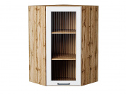 Шкаф верхний угловой остекленный Барселона 920*600*606 Белый / Дуб Вотан