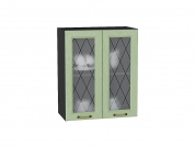 Шкаф верхний с 2-мя остекленными дверцами Ницца 716*600*318 Дуб оливковый / Graphite