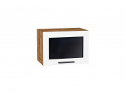 Шкаф верхний горизонтальный остекленный Глетчер 358*500*318 Айленд Силк / Дуб Вотан