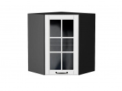 Шкаф верхний угловой остекленный Дублин 716*600*600 Special White / Graphite