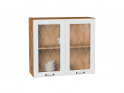 Шкаф верхний с 2-мя остекленными дверцами Ницца 716*800*318 Белый / Дуб Вотан