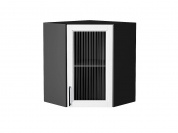 Шкаф верхний угловой остекленный Сканди 716*600*600 White Silkwood / Graphite