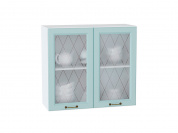 Шкаф верхний с 2-мя остекленными дверцами Ницца 716*800*318 Голубой / Белый