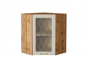 Шкаф верхний угловой остекленный Ницца 716*600*600 Агат / Дуб Вотан