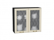 Шкаф верхний с 2-мя остекленными дверцами Ницца 716*800*318 Дуб крем / Graphite