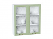 Шкаф верхний с 2-мя остекленными дверцами Ницца 920*800*318 Дуб оливковый / Белый