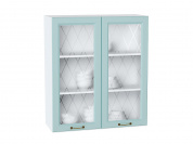 Шкаф верхний с 2-мя остекленными дверцами Ницца 920*800*318 Голубой / Белый