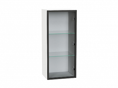 Шкаф верхний с 1-ой остекленной дверцей (полки стекло) 920*400*322 Черный / Белый