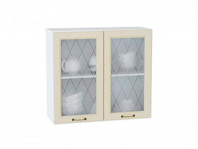 Шкаф верхний с 2-мя остекленными дверцами Ницца 716*800*318 Дуб крем / Белый