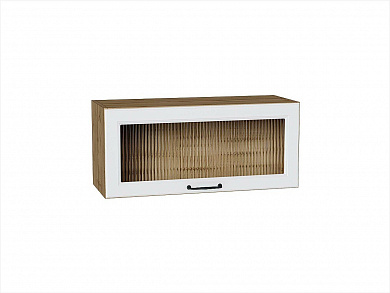 Шкаф верхний горизонтальный остекленный Ницца 358*800*318 Blanco / Дуб Вотан