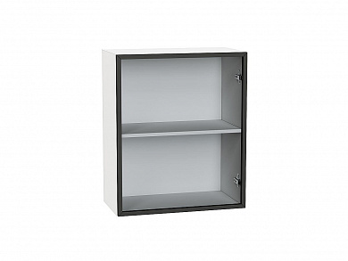 Шкаф верхний с 1-ой остекленной дверцей (полки ЛДСП) 716*600*322 Черный / Белый