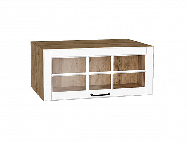 Шкаф верхний горизонтальный остекленный глубокий Дублин 358*800*574 Special White / Дуб Вотан