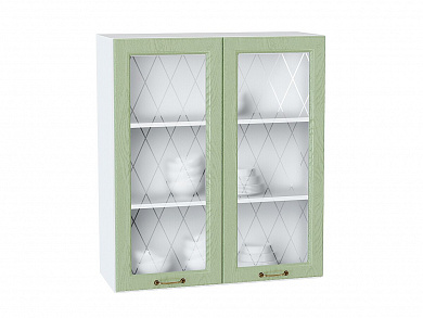 Шкаф верхний с 2-мя остекленными дверцами Ницца 920*800*318 Дуб оливковый / Белый