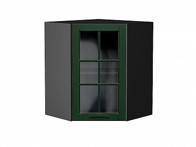 Шкаф верхний угловой остекленный Дублин 716*600*600 Special Green / Graphite