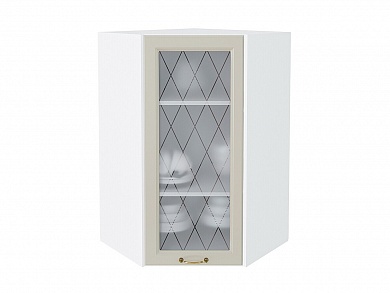 Шкаф верхний угловой остекленный Ницца 920*600*600 Агат / Белый