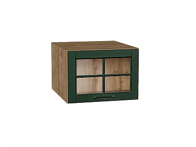 Шкаф верхний горизонтальный остекленный глубокий Дублин 358*500*574 Special Green / Дуб Вотан