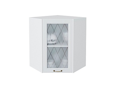 Шкаф верхний угловой остекленный Ницца 716*600*600 Белый / Белый