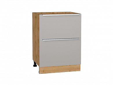 Шкаф нижний с 2-мя ящиками Фьюжн 816*600*480 Silky Light Grey / Дуб Вотан