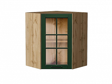 Шкаф верхний угловой остекленный Дублин 716*600*600 Special Green / Дуб Вотан