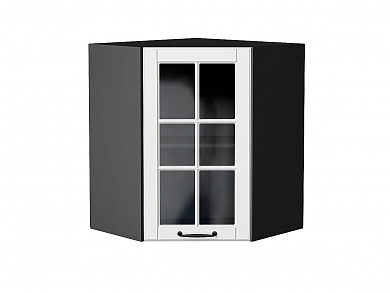 Шкаф верхний угловой остекленный Дублин 716*600*600 Special White / Graphite