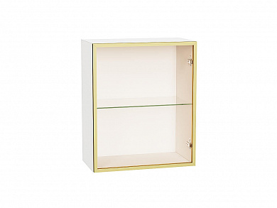 Шкаф верхний с 1-ой остекленной дверцей 716*600*322 Золотой / Белый