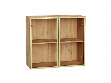 Шкаф верхний с 2-мя остекленными дверцами 716*800*322 Золотой / Дуб Вотан