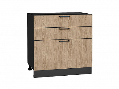 Шкаф нижний с 3-мя ящиками Флэт 816*800*478 Natural Casella Oak 2S / Graphite
