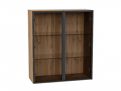 Шкаф верхний с 2-мя остекленными дверцами 920*800*322 Черный / Дуб Вотан