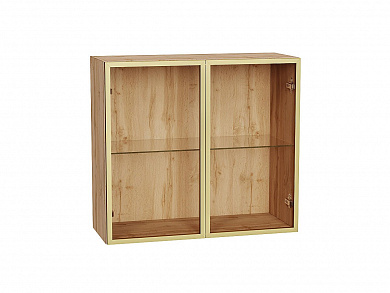 Шкаф верхний с 2-мя остекленными дверцами 716*800*322 Золотой / Дуб Вотан
