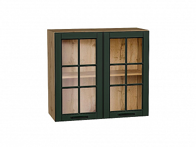Шкаф верхний с 2-мя остекленными дверцами Дублин 716*800*318 Special Green / Дуб Вотан