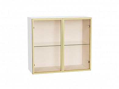 Шкаф верхний с 2-мя остекленными дверцами 716*800*322 Золотой / Белый