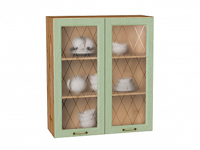 Шкаф верхний с 2-мя остекленными дверцами Ницца 920*800*318 Дуб оливковый / Дуб Вотан