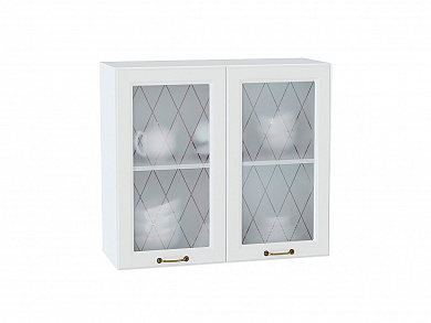 Шкаф верхний с 2-мя остекленными дверцами Ницца 716*800*318 Белый / Белый