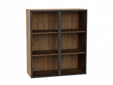 Шкаф верхний с 2-мя остекленными дверцами 920*800*322 Черный / Дуб Вотан