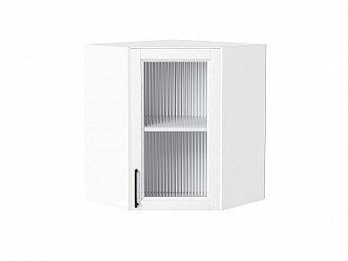 Шкаф верхний угловой остекленный Сканди 716*600*600 White Silkwood / Белый