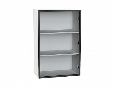 Шкаф верхний с 1-ой остекленной дверцей (полки ЛДСП) 920*600*322 Черный / Белый