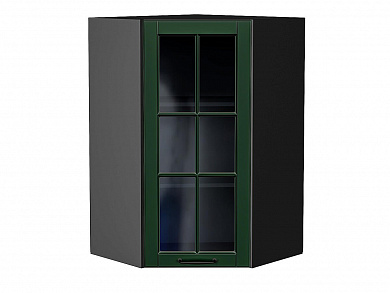 Шкаф верхний угловой остекленный Дублин 920*600*600 Special Green / Graphite