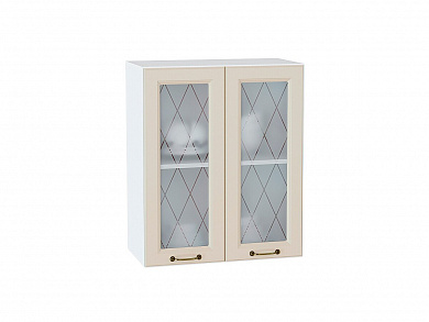 Шкаф верхний с 2-мя остекленными дверцами Ницца 716*600*318 Агат / Белый