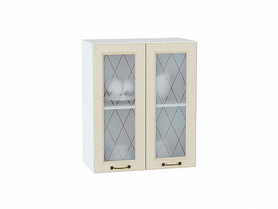 Шкаф верхний с 2-мя остекленными дверцами Ницца 716*600*318 Дуб крем / Белый