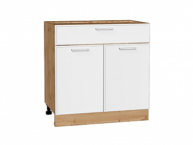 Шкаф нижний с 2-мя дверцами и ящиком Квадро 816*800*481 Белый / Дуб Вотан