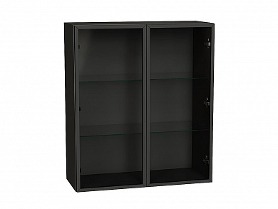 Шкаф верхний с 2-мя остекленными дверцами 920*800*322 Черный / Graphite