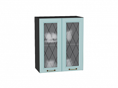 Шкаф верхний с 2-мя остекленными дверцами Ницца 716*600*318 Голубой / Graphite