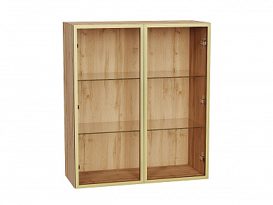 Шкаф верхний с 2-мя остекленными дверцами 920*800*322 Золотой / Дуб Вотан