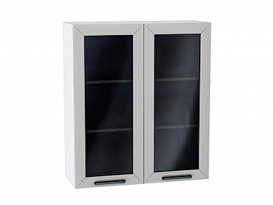 Шкаф верхний с 2-мя остекленными дверцами Глетчер 920*800*318 Гейнсборо Силк / Белый