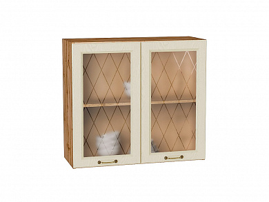 Шкаф верхний с 2-мя остекленными дверцами Ницца 716*800*318 Дуб крем / Дуб Вотан