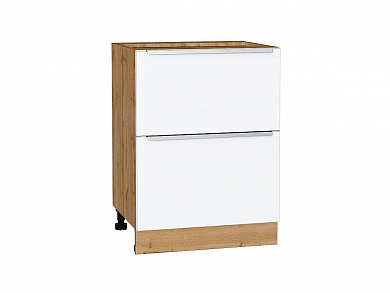 Шкаф нижний с 2-мя ящиками Фьюжн 816*600*480 Silky White / Дуб Вотан