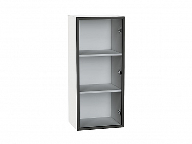 Шкаф верхний с 1-ой остекленной дверцей (полки ЛДСП) 920*400*322 Черный / Белый