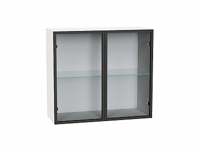 Шкаф верхний с 2-мя остекленными дверцами 716*800*322 Черный / Белый