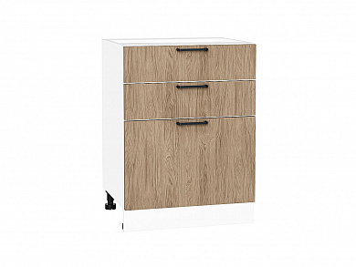 Шкаф нижний с 3-мя ящиками Флэт 816*600*478 Natural Casella Oak 2S / Белый