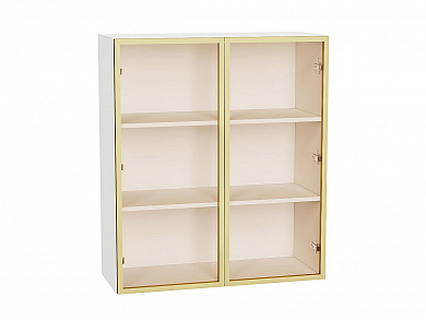 Шкаф верхний с 2-мя остекленными дверцами 920*800*322 Золотой / Белый